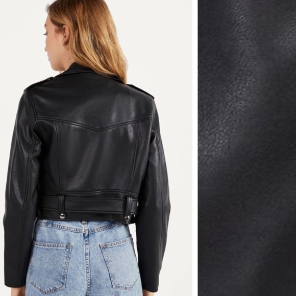 🌹NWT. Bershka Cropped Faux Leather Biker Jacket. Size XS. - Picture 5 of 11